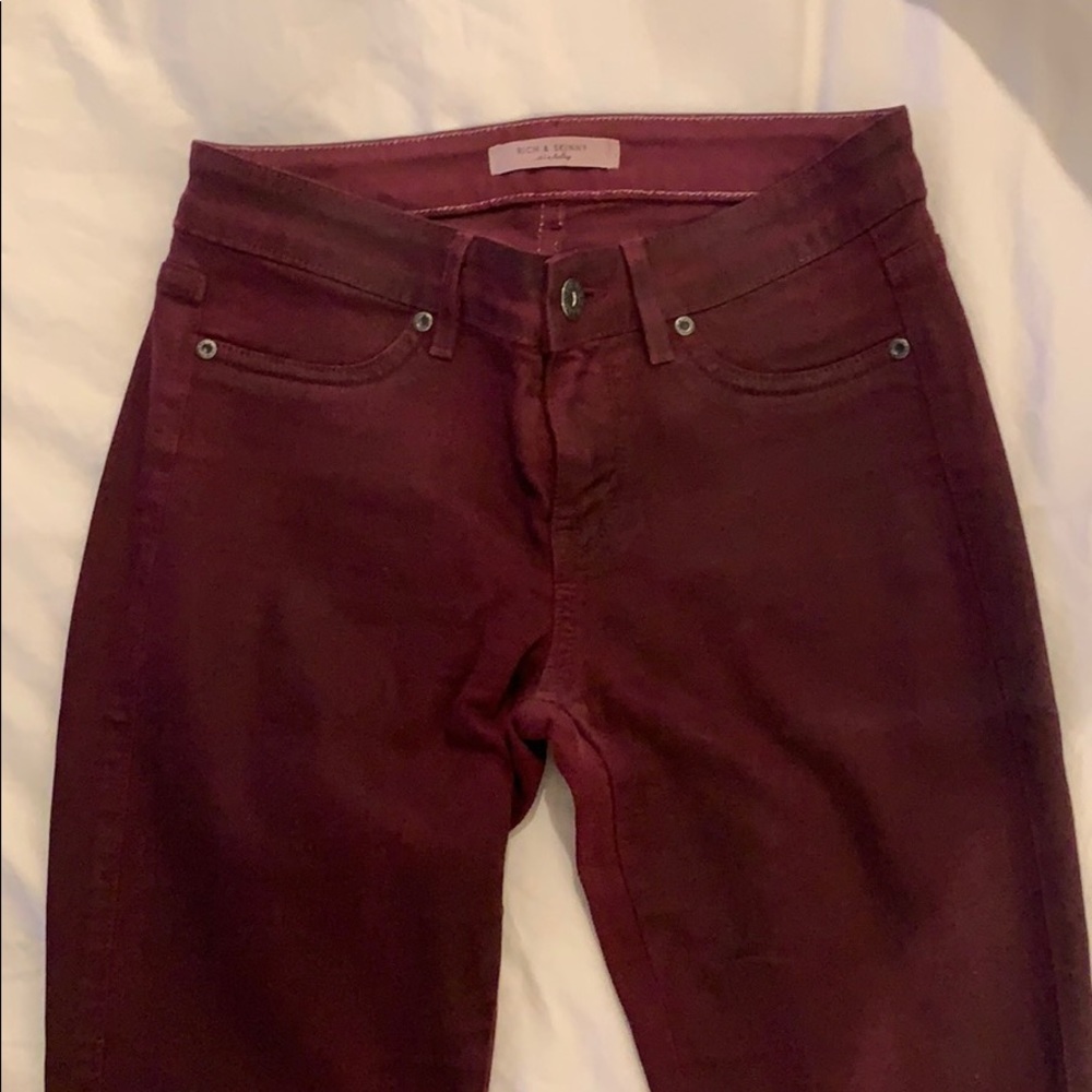 Maroon Waxed Skinny Jeans